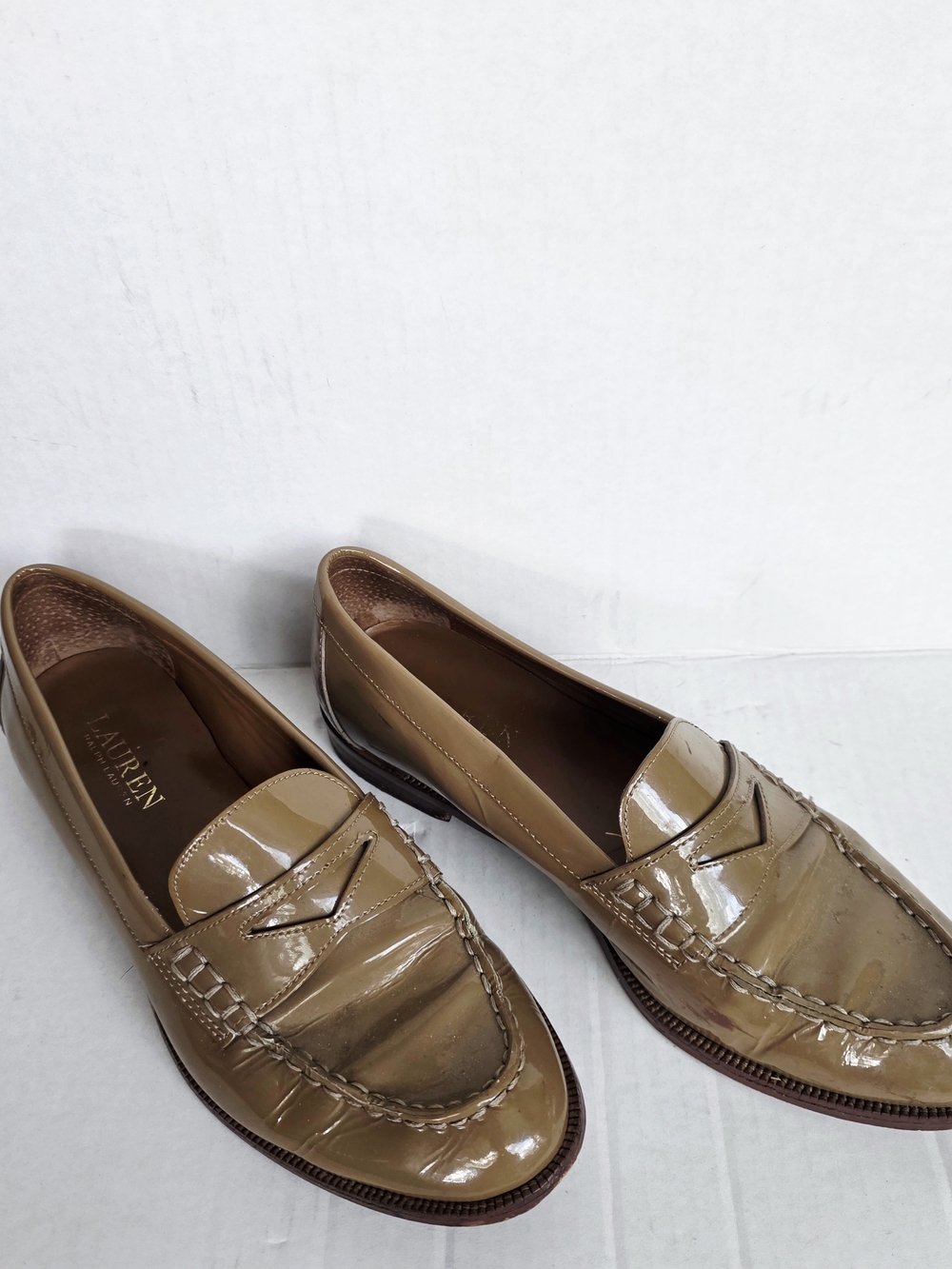 Ralph‎ Lauren Tan Patent Leather Penny Loafers 7.5